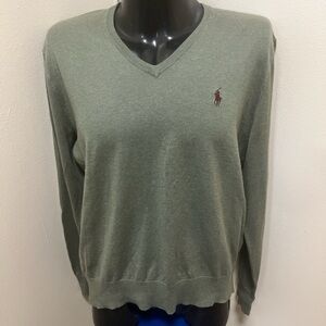 Ralph Lauren Green V-Neck Sweater Classic Style